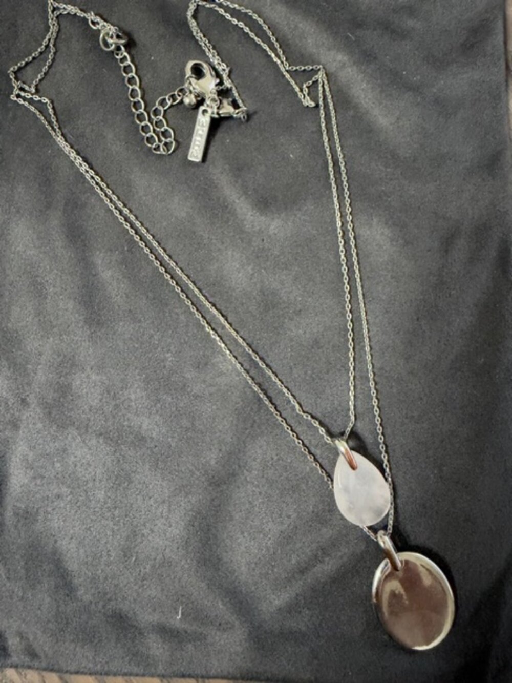 WHBM Double‑Strand Silver Necklace – Clear & Silver Disc Pendant – 11”